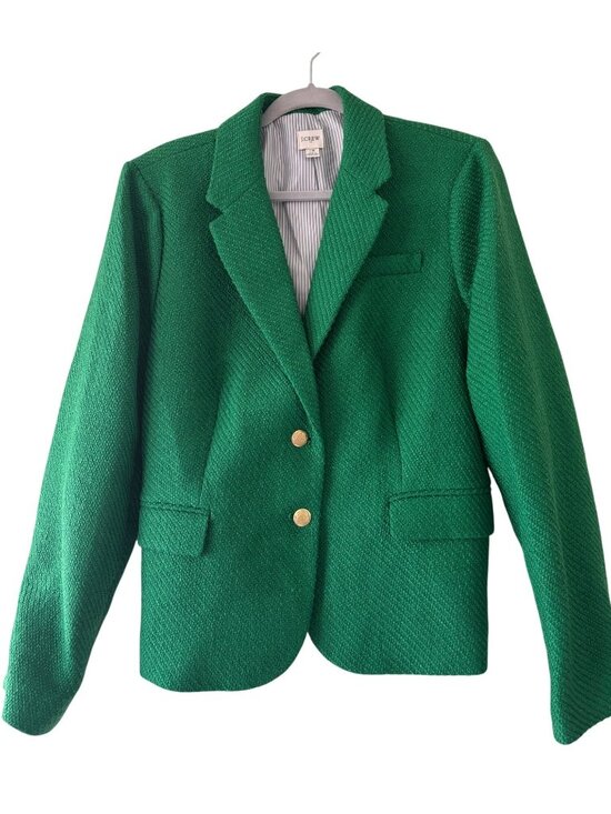 J.Crew Green Tweed Schoolboy Blazer Size 18 Gold Button Lined Classic Style - Picture 3 of 15